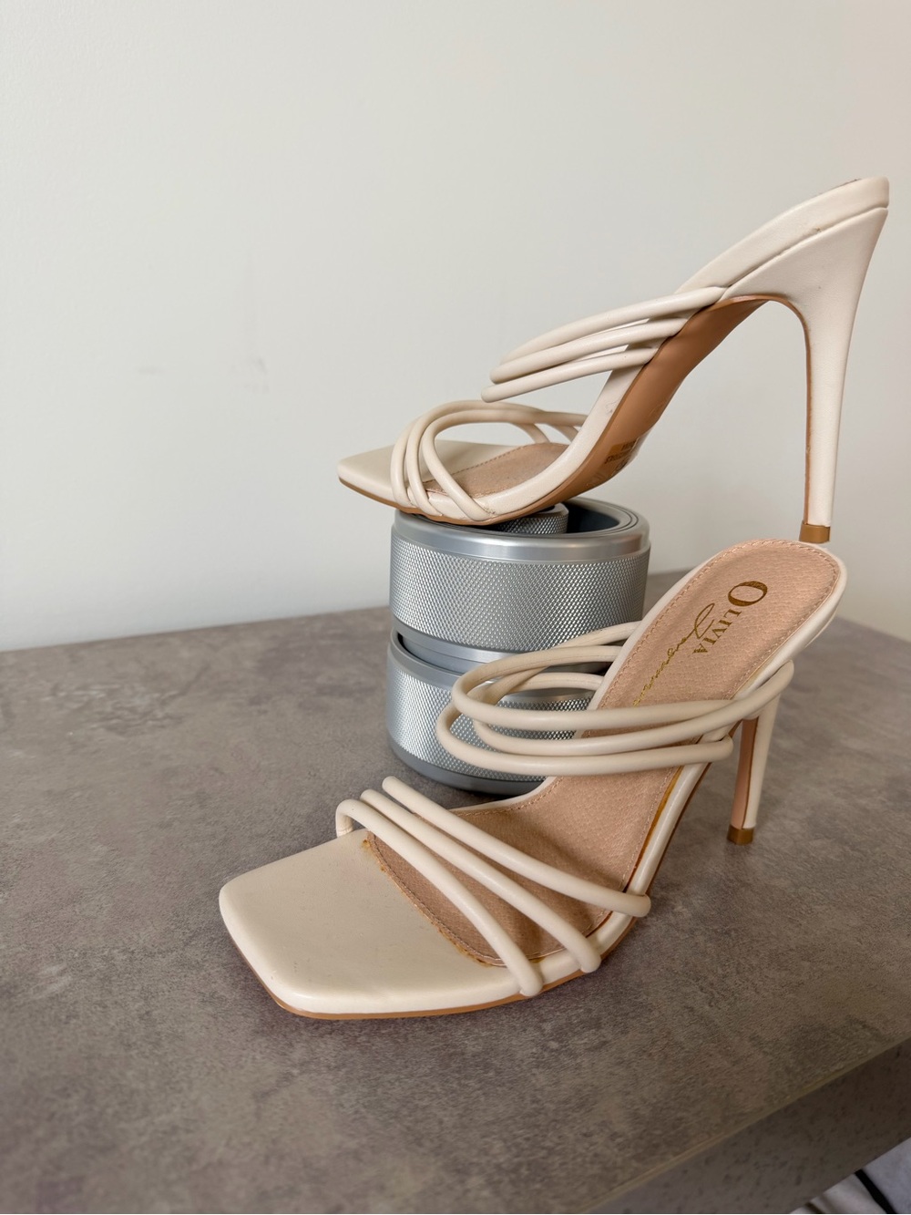 Ollia Cream Strappy Stiletto Sandals
